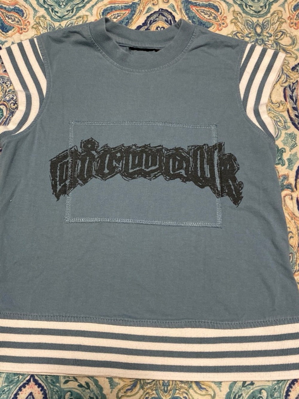 Airwalk Blue Tank Top with Black Graphic and Striped Trim